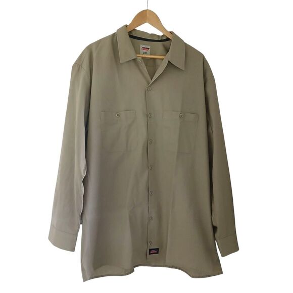 Dickies Men`s Work Shirt Long Sleeve Button Down Durable Fabric Beige Size 2XL - Picture 1 of 9